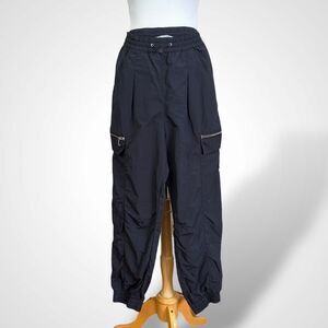 Zara Cargo Jogger Pants Women Size M Black Zip Pockets Grunge Streetwear Casual